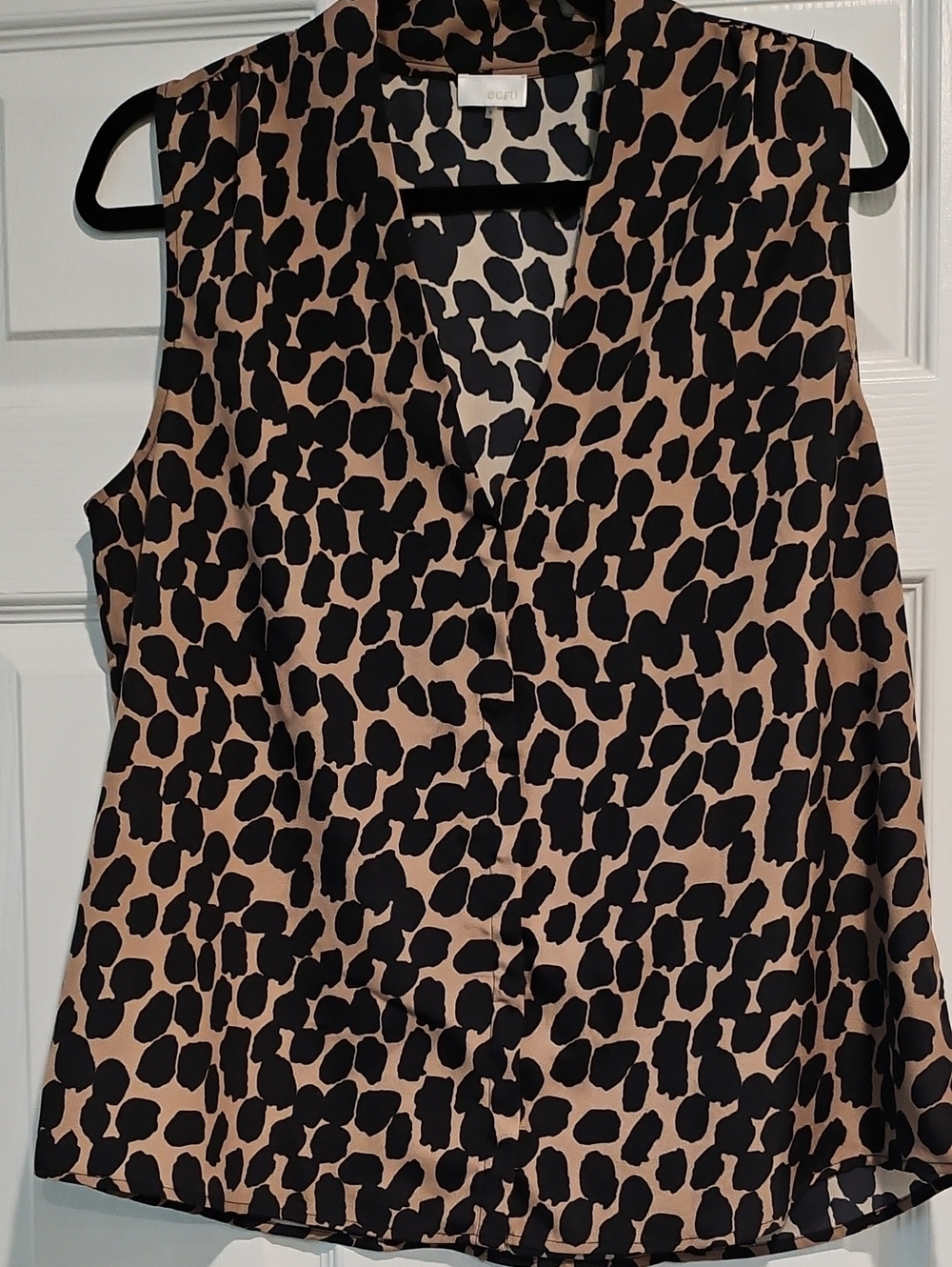 ecru Black and Tan Sleeveless V-Neck Animal Print Camisole